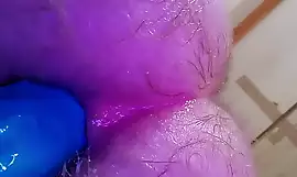 Pink asshole fucked close up with dildo