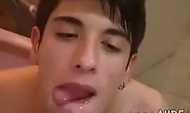 Twink drains his gay mate in the bathroom