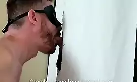 I suck and swallow a beercan thick hung alpha daddy and his tall Twink sub at my private hotel room gloryhole curtain